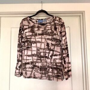 Simply Vera Wang Pink/ Grayish Brown Long Sleeve Top Blouse Size XL